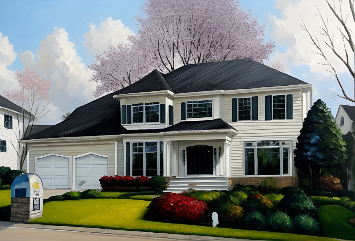A oil painting from a house photo, as a gift, created by generative AI similar as midjourney