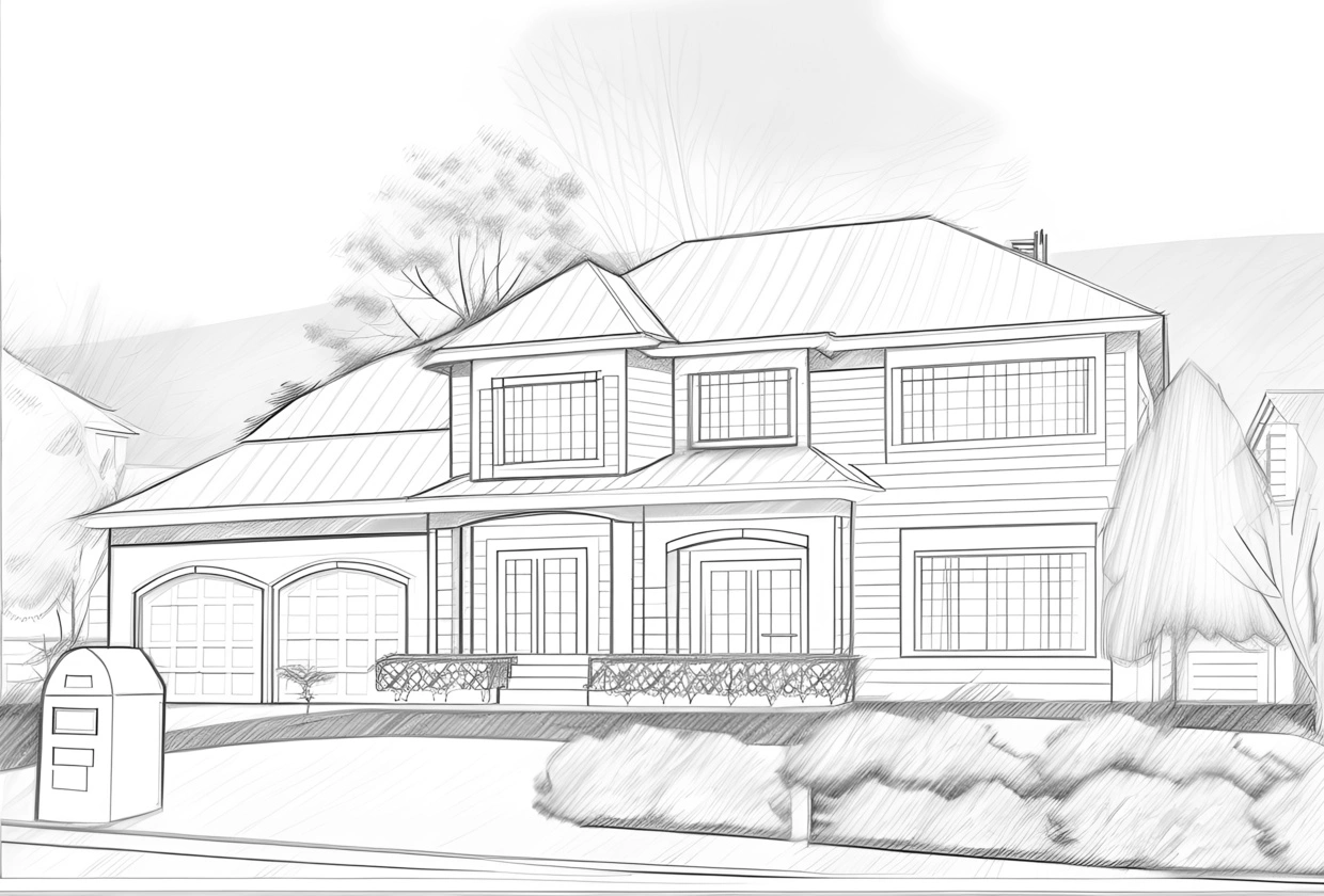 Pencil sketch of a house, created from a reference photo by our AI art generator