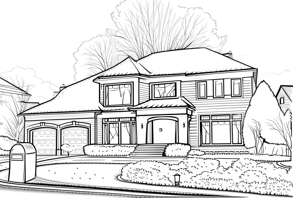 line sketch drawing of a house from a reference photo, by generative AI similar as MidJourney and ChatGPT