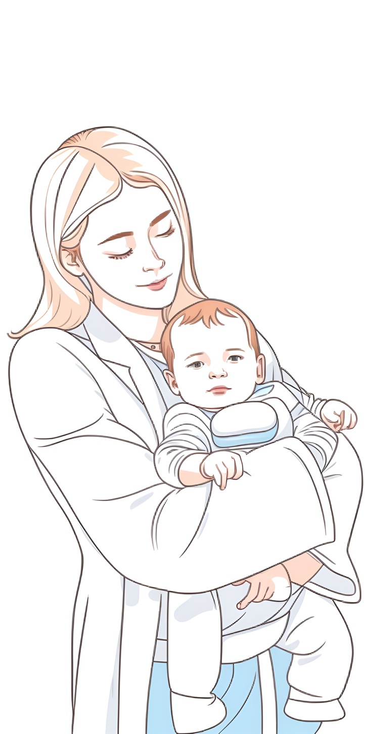 line art picture of mom and baby from a reference photo, by generative AI similar as MidJourney and ChatGPT