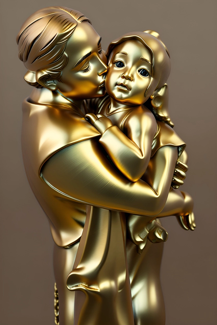 Sculpture of a mom kissing a baby created from a reference photo by PortraitArt app