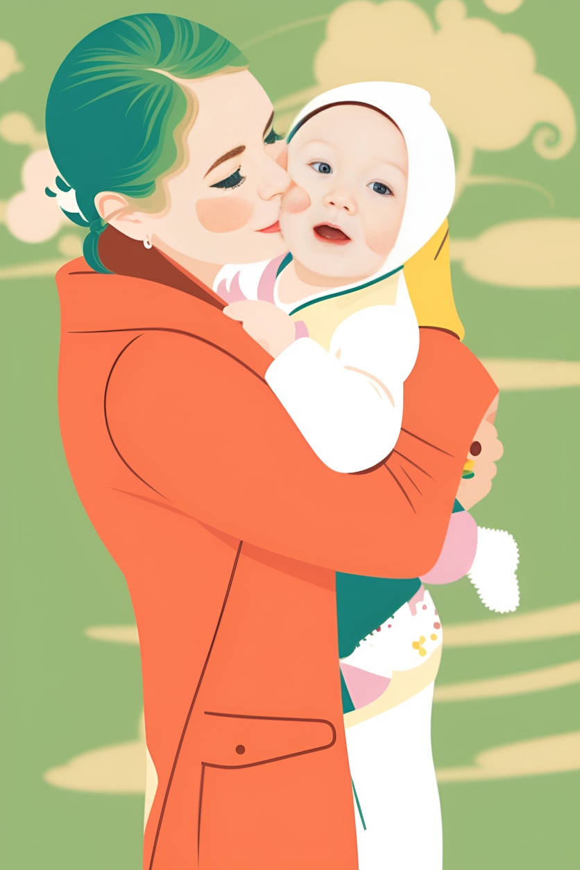 Vector art of a mom kissing a baby, created from a reference photo by PortraitArt app