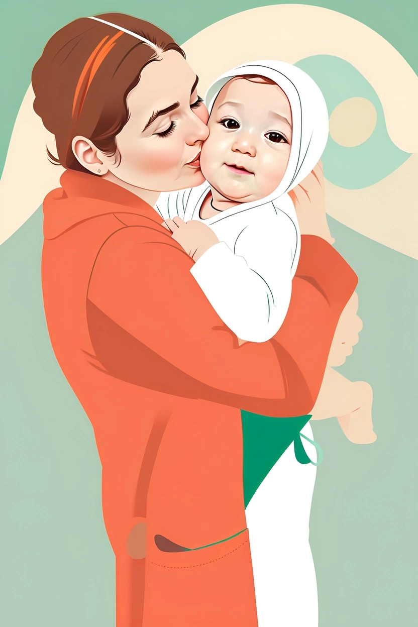 Vector art of a mom kissing a baby, created from a reference photo by PortraitArt app