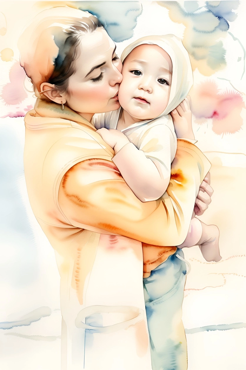 family watercolor painting made from a photo, with PortraitArt AI