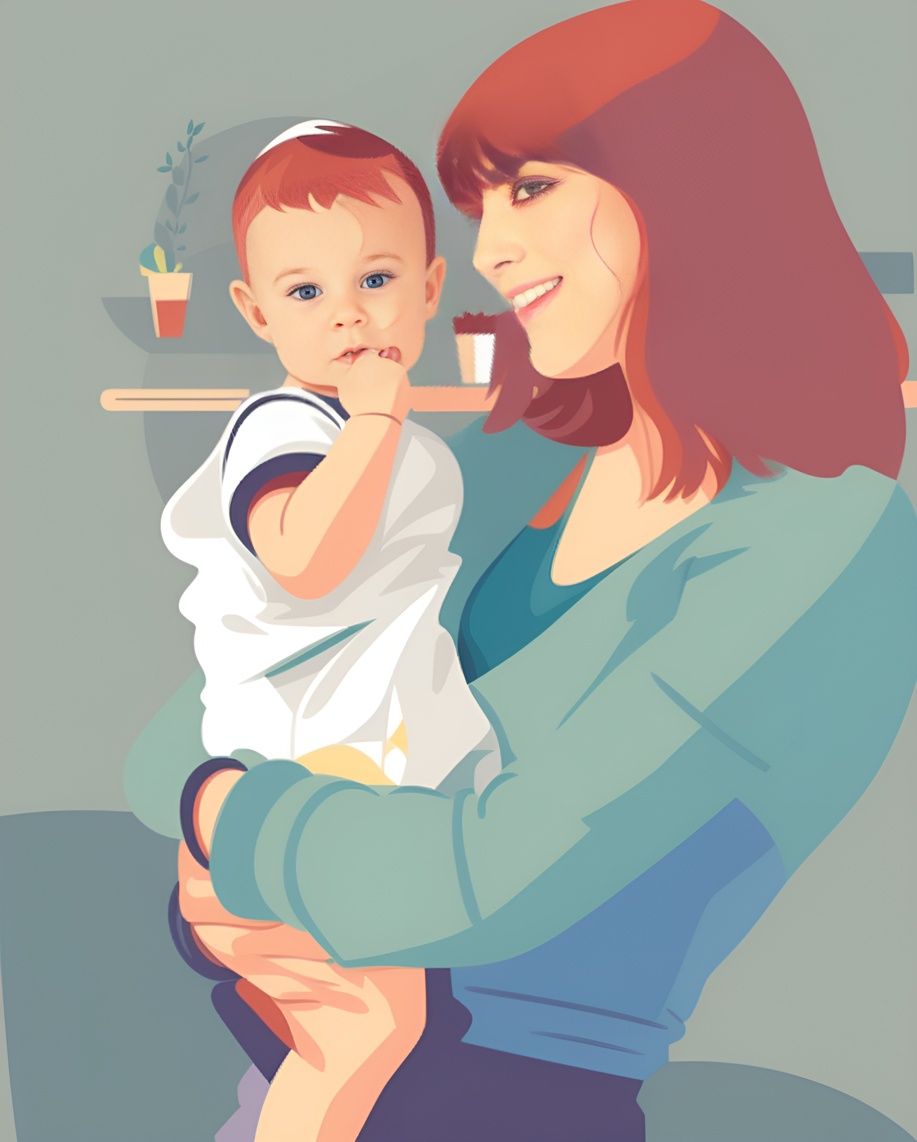 Vector art of a mom holding a baby, created from a reference photo by PortraitArt app