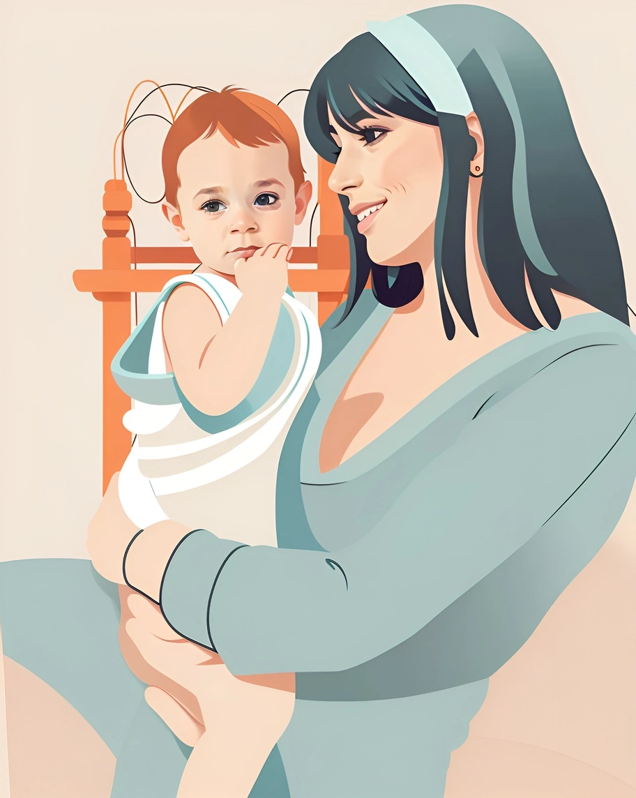 Vector art of a mom holding a baby, created from a reference photo by PortraitArt app