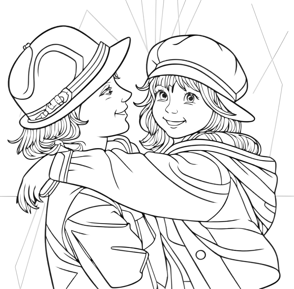 Coloring page of a mother holding a girl, created from a reference photo by generative AI similar as MidJourney and ChatGPT