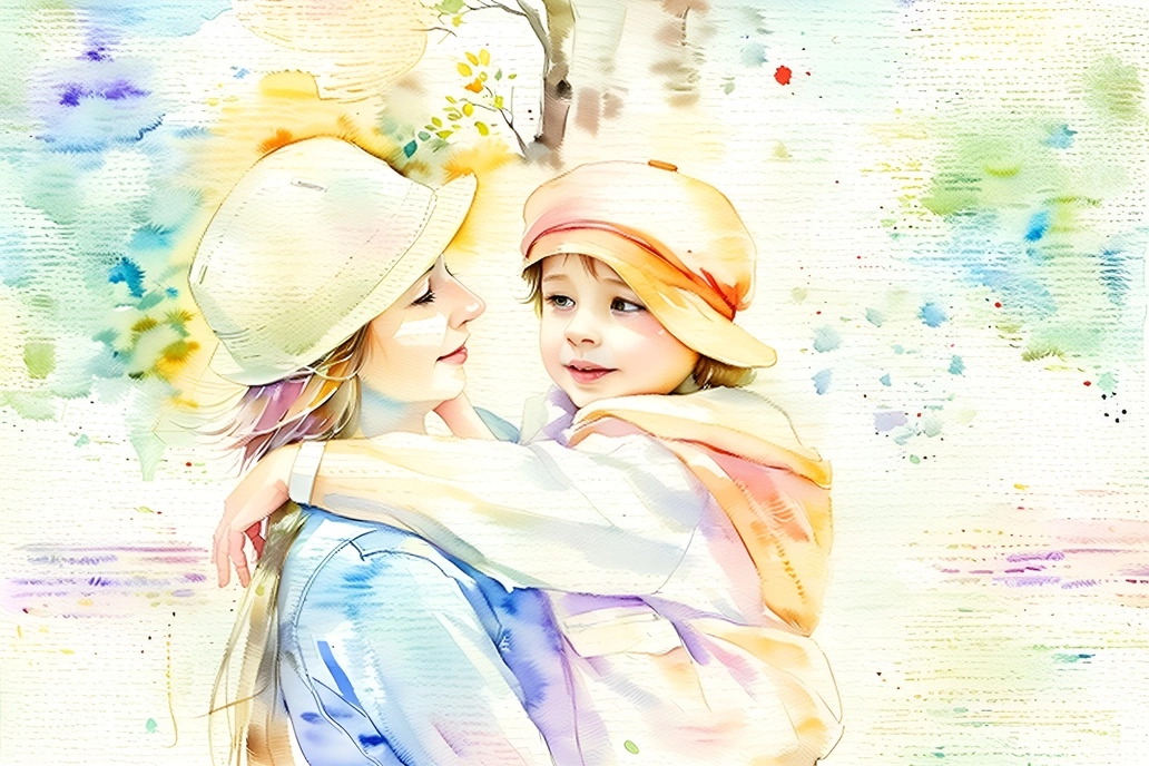 family watercolor painting from a photo, created with PortraitArt