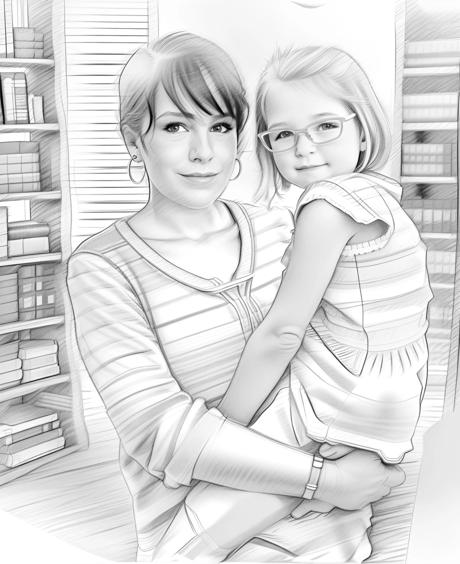 pencil sketch drawing of a family, created from a reference photo with generative AI similar as midjourney