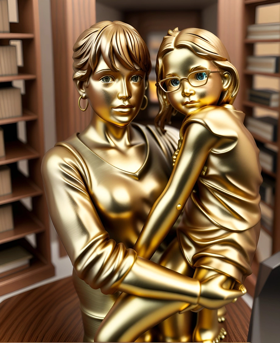 Sculpture of a mom holding a girl, created from a reference photo by PortraitArt app