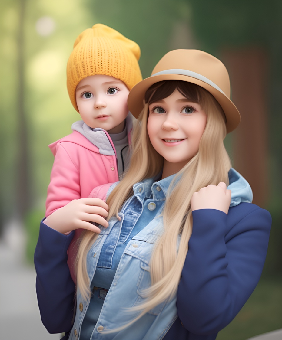 3D cartoon of a mom and son, created from a reference photo by PortraitArt app