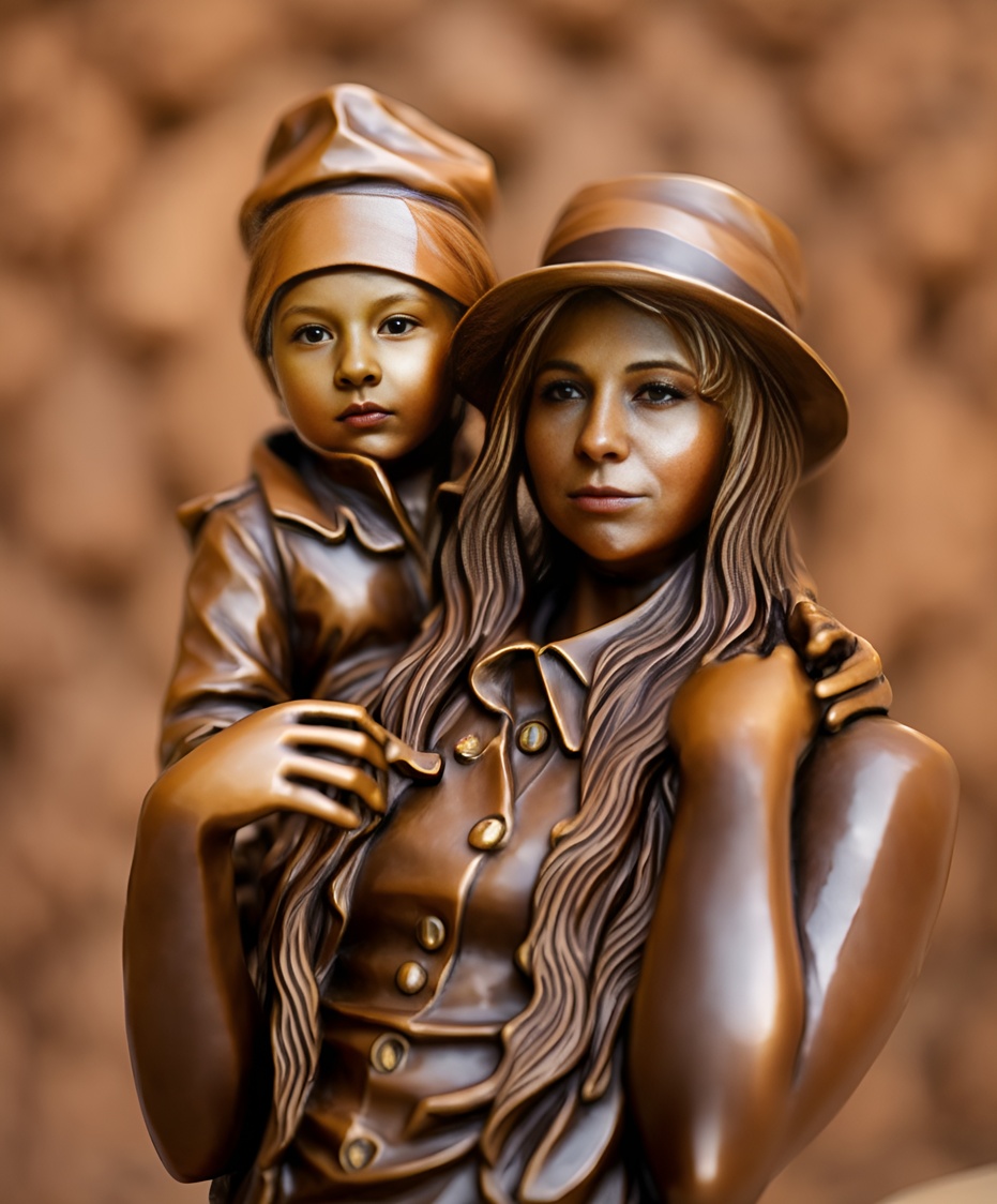 sculpture of a mom and boy made from a reference photo, by generative AI similar as MidJourney and ChatGPT