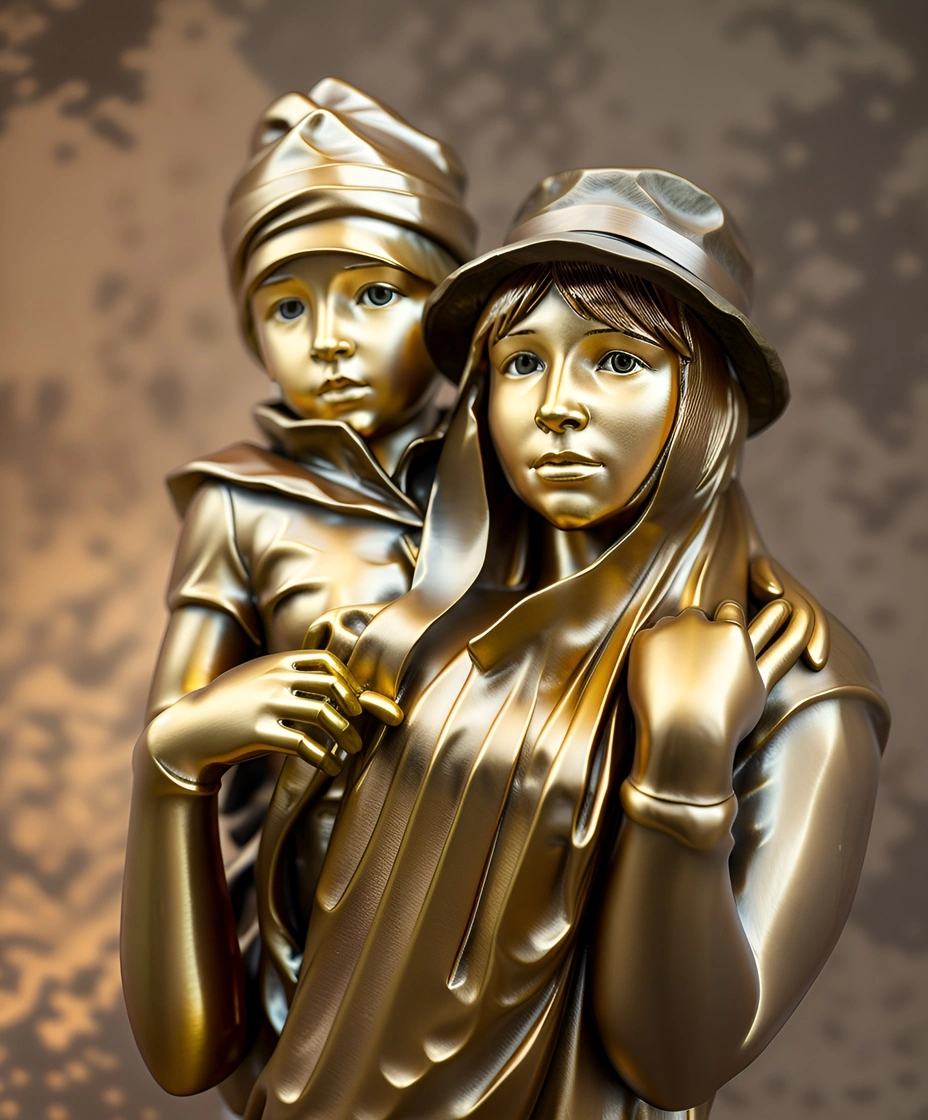 sculpture of a mom and boy made from a reference photo, by our AI art generator