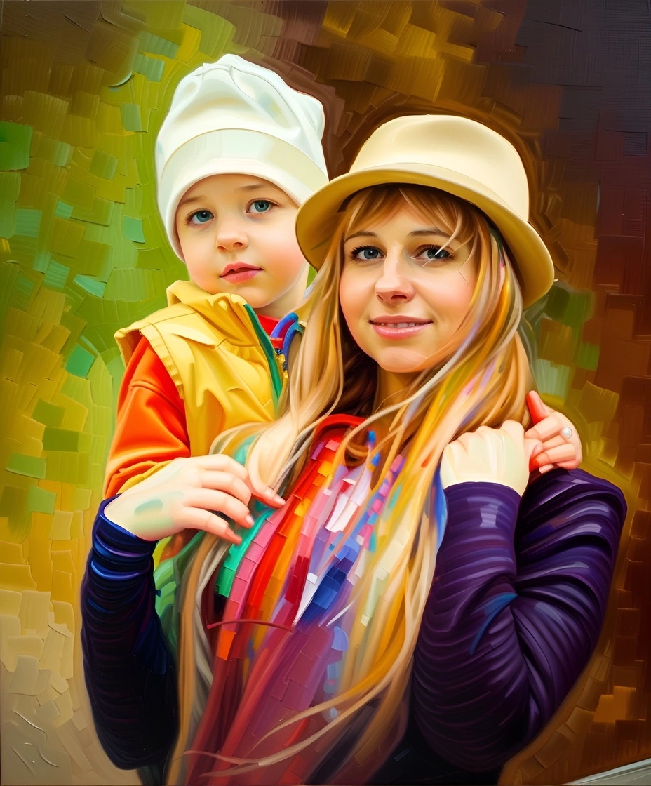 add vibrant touches to a photo of a mom and son, by our AI art generator