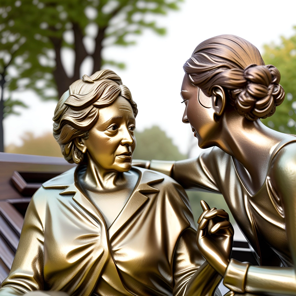 sculpture of a elderly mom and her adult daughter made from a reference photo, by our AI art generator