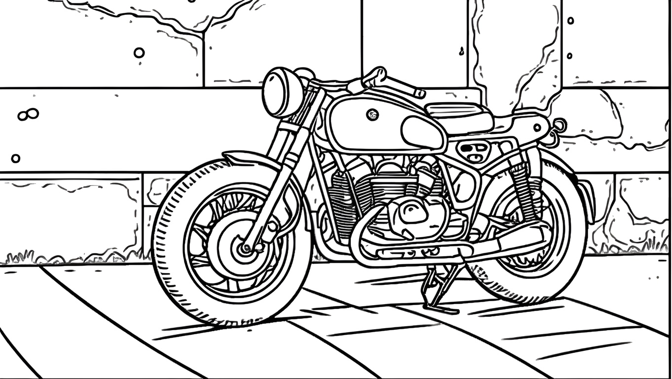 A motorcycle coloring page created from a photo with PortraitArt App