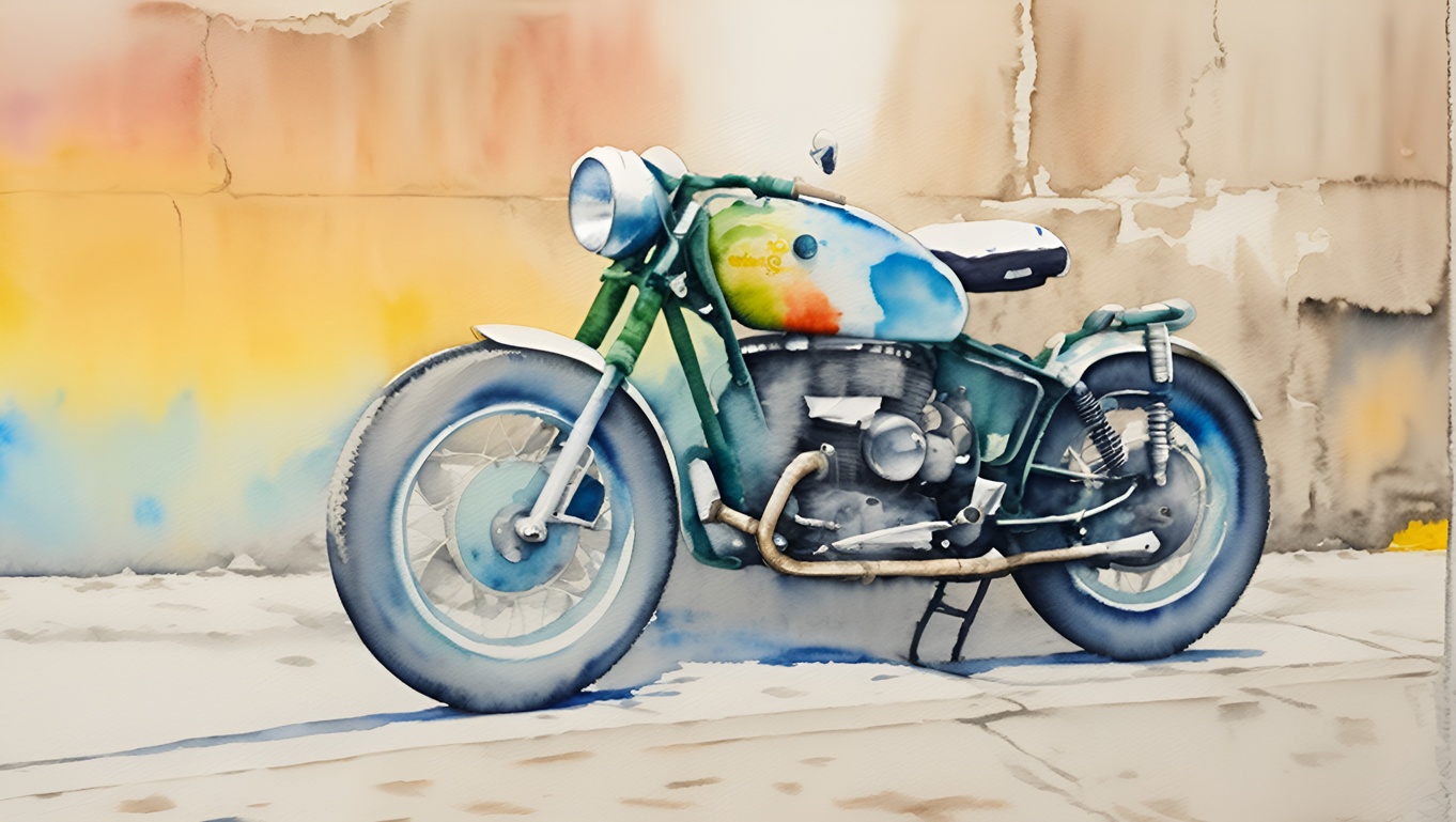motorcycle watercolor painting made from photo with PortraitArt, by generative AI similar as midjourney