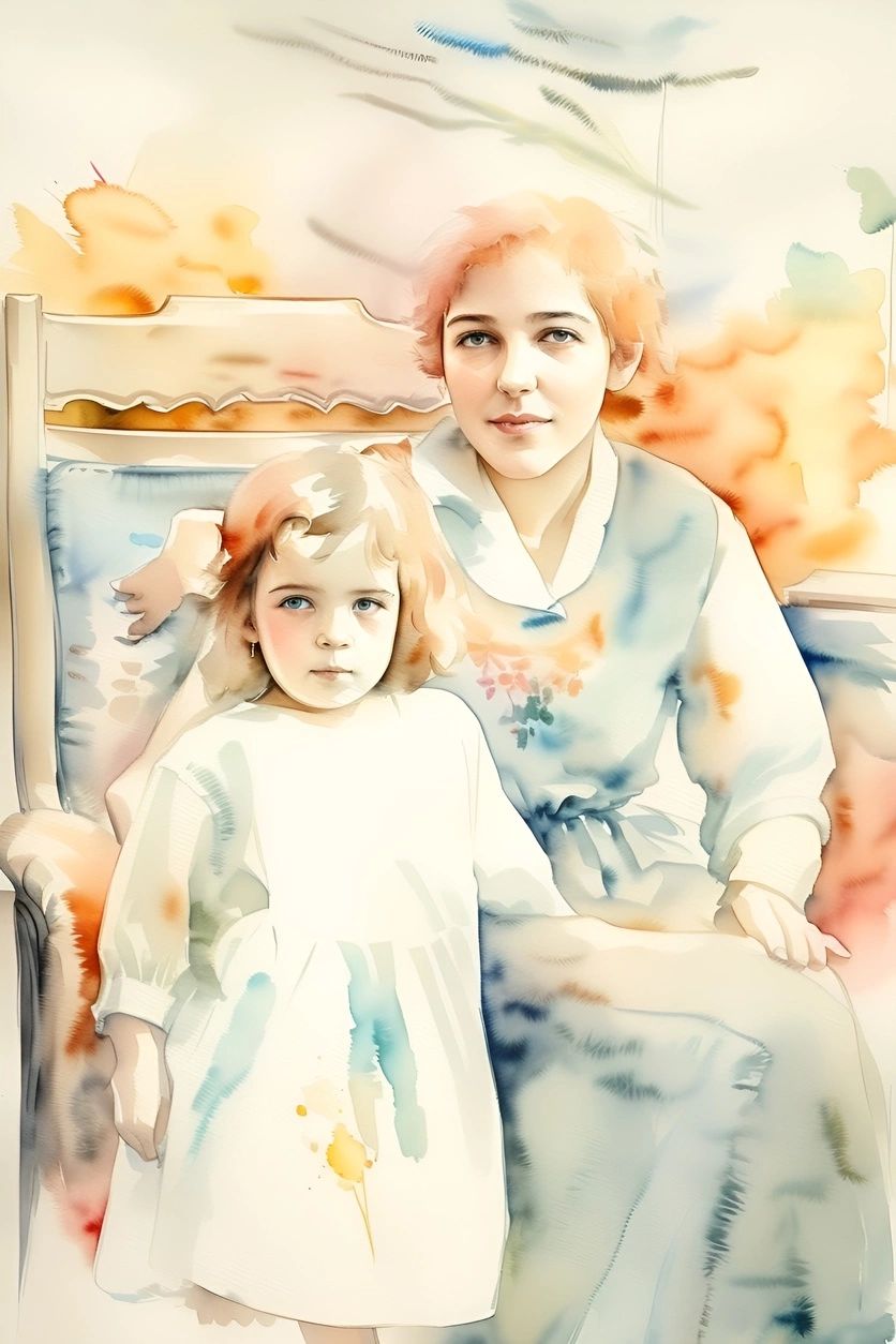 watercolor painting created from an old photo with PortraitArt AI