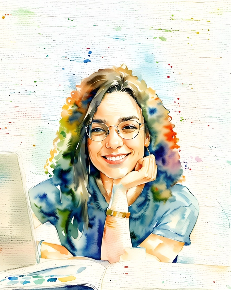 Pintura em aquarela de retrato feita de uma foto, com aplicativo retratatart