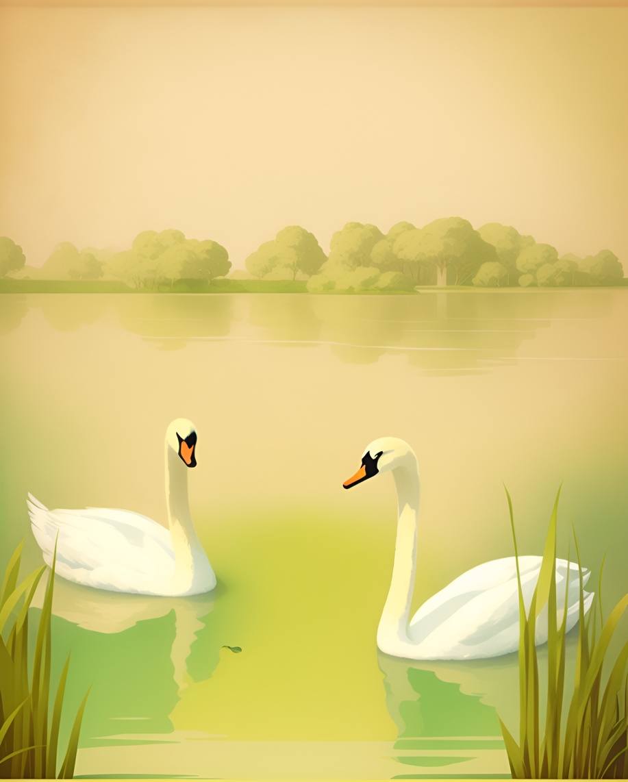 Vintage painting of swans in a lake, created from a reference photo by PortraitArt app