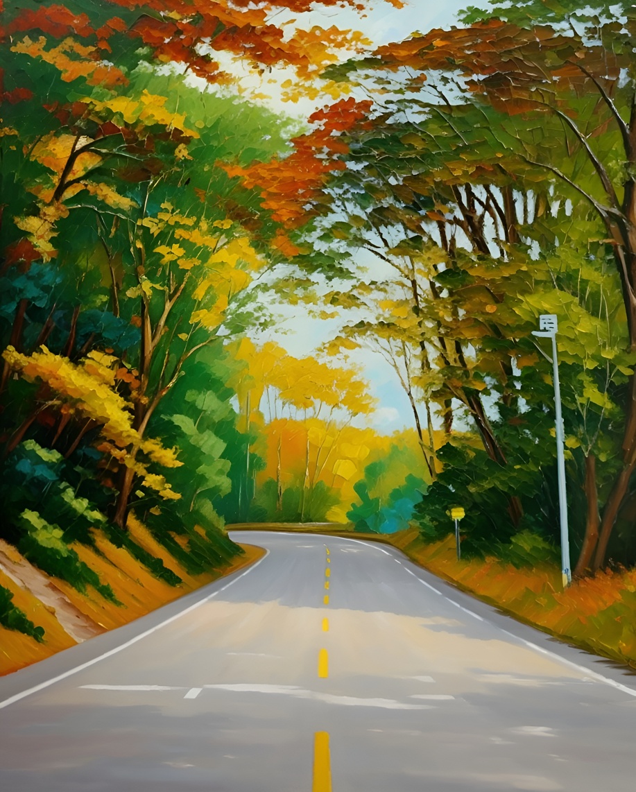 Oil painting of a scenery road, created from a reference photo by PortraitArt app