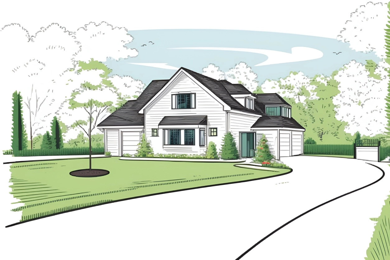 Line art picture of a house, created from a reference photo by our AI art generator