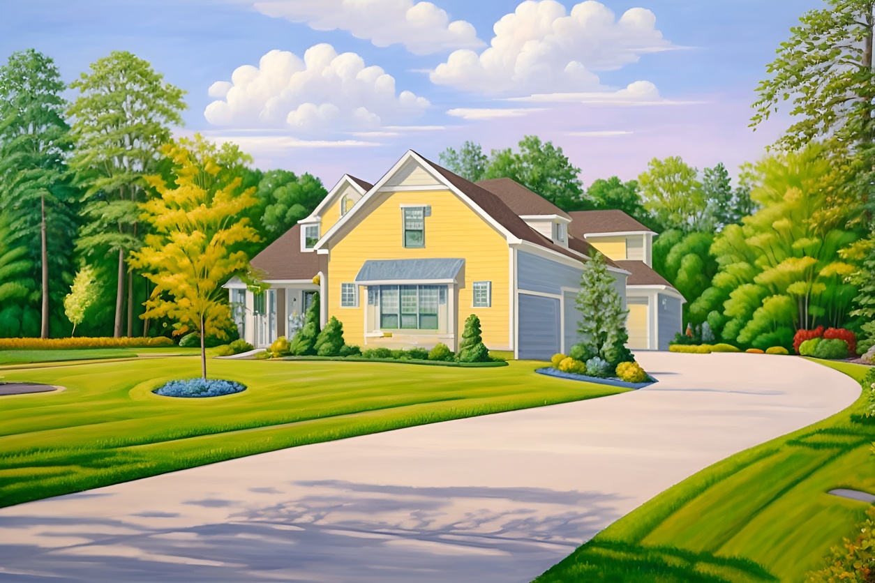 Oil painting of a house, created from a reference photo by generative AI similar as MidJourney and ChatGPT
