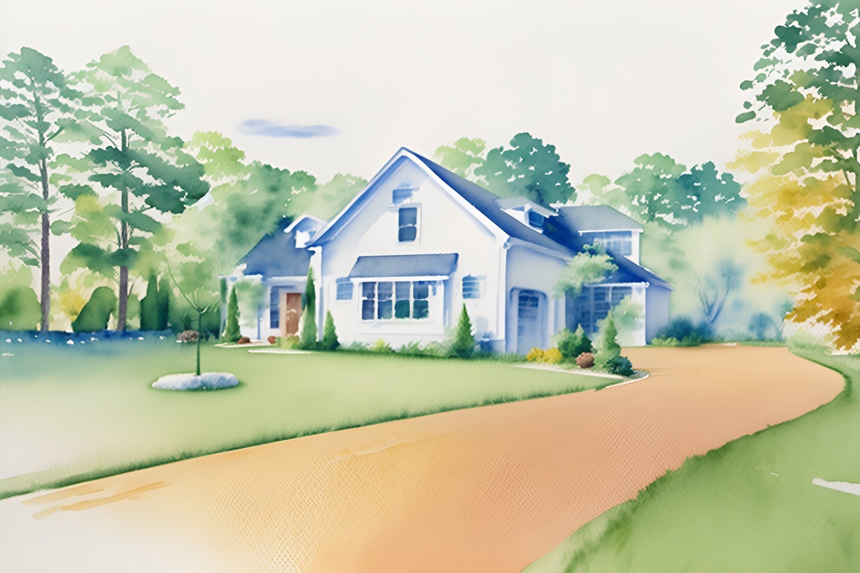 Watercolor painting of a house, created from a reference photo by generative AI similar as MidJourney and ChatGPT