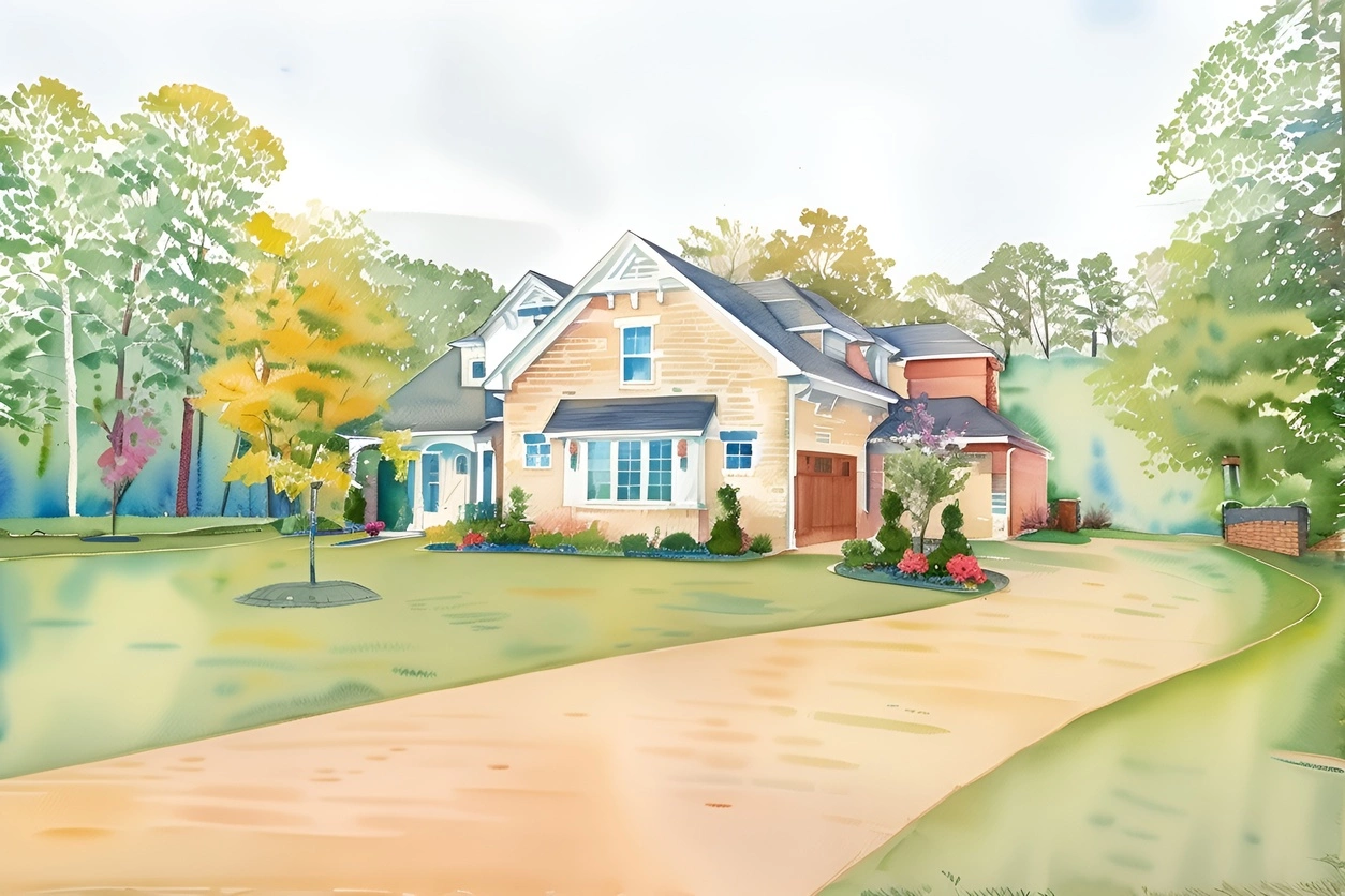 house watercolor painting from photo, by generative AI similar as midjourney