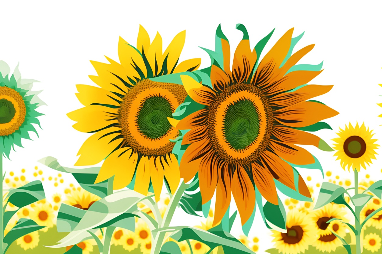 Vector art of sunflowers, created from a reference photo by generative AI similar as MidJourney and ChatGPT