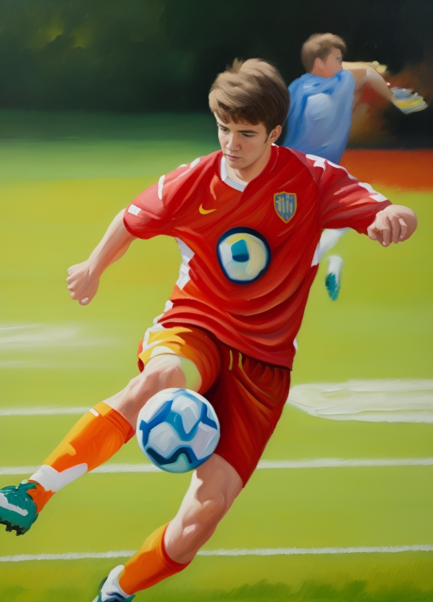 soccer sports oil painting made from photo