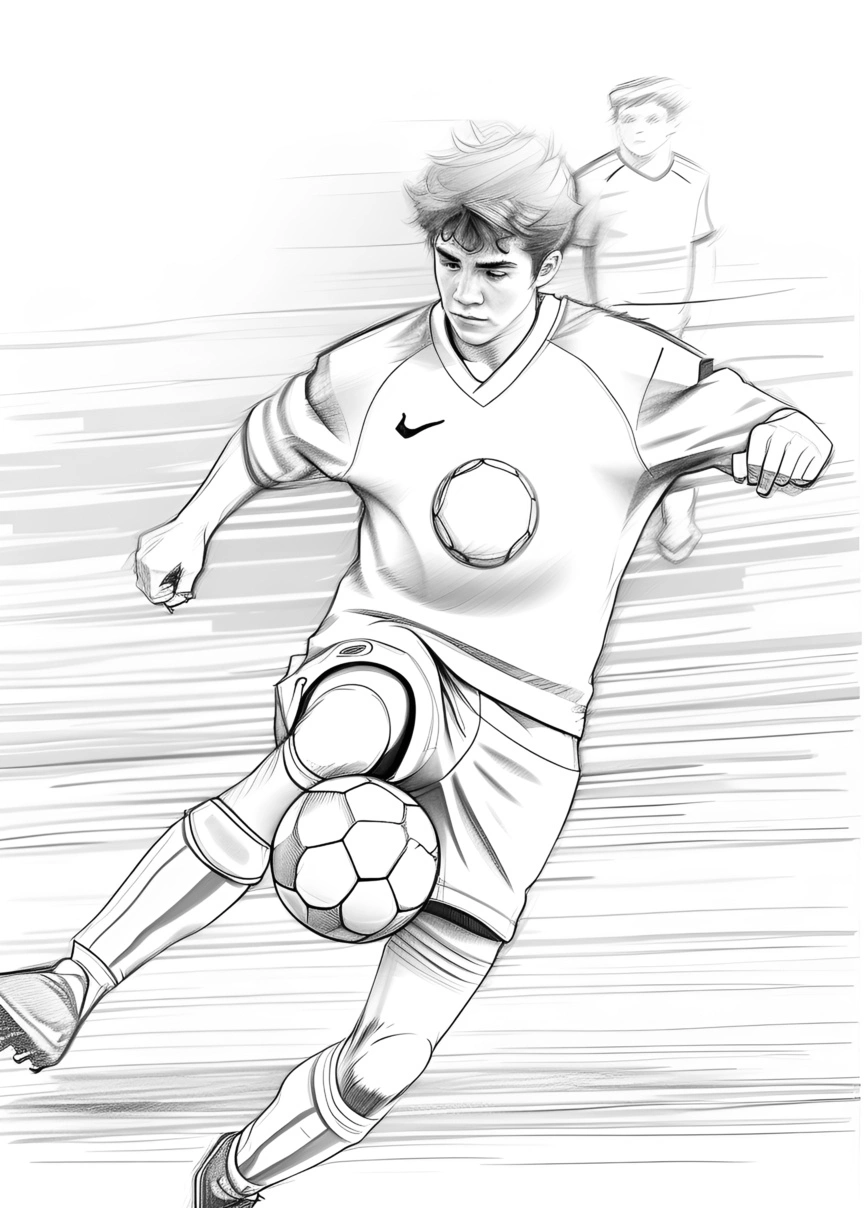 Dessin de croquis au crayon d'un joueur de football, créé à partir d'une photo de référence avec une application AI générative