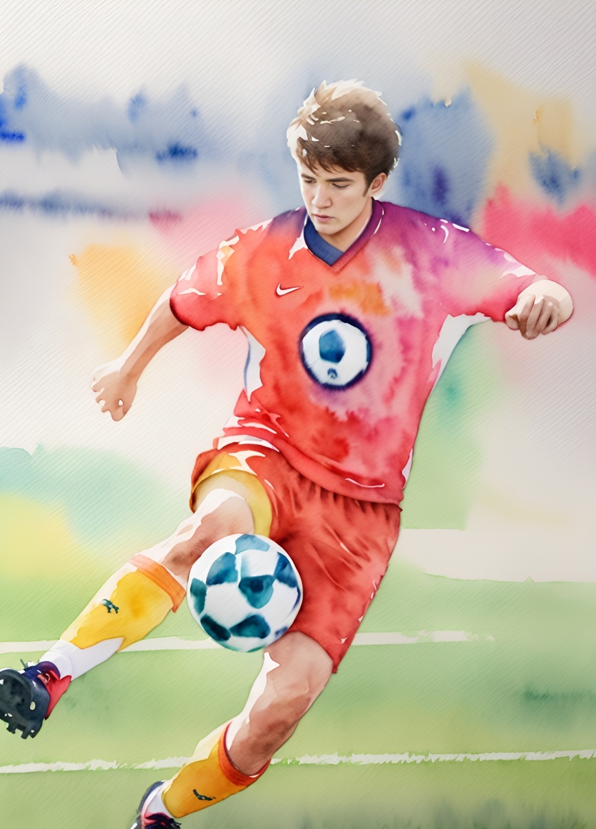 watercolor painting made from a soccer photo, with PortraitArt App