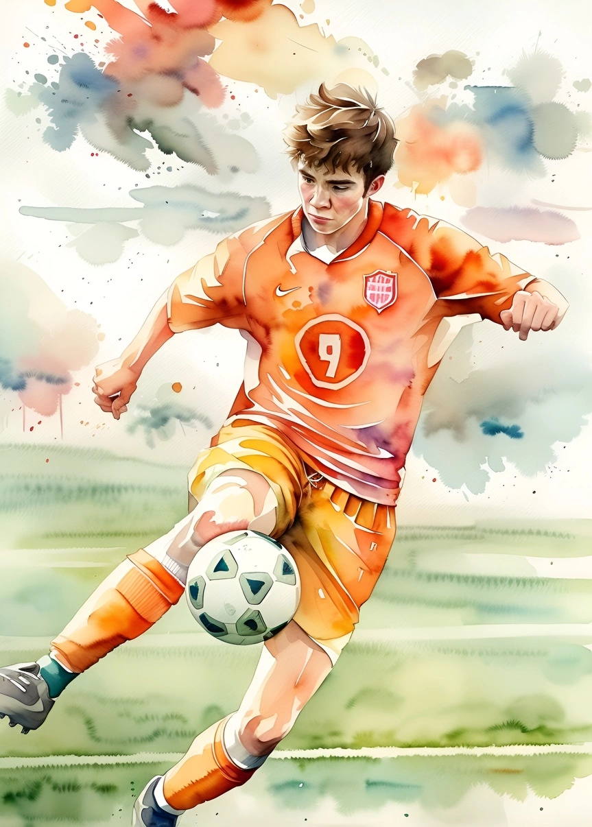 watercolor painting made from a soccer photo, with PortraitArt App