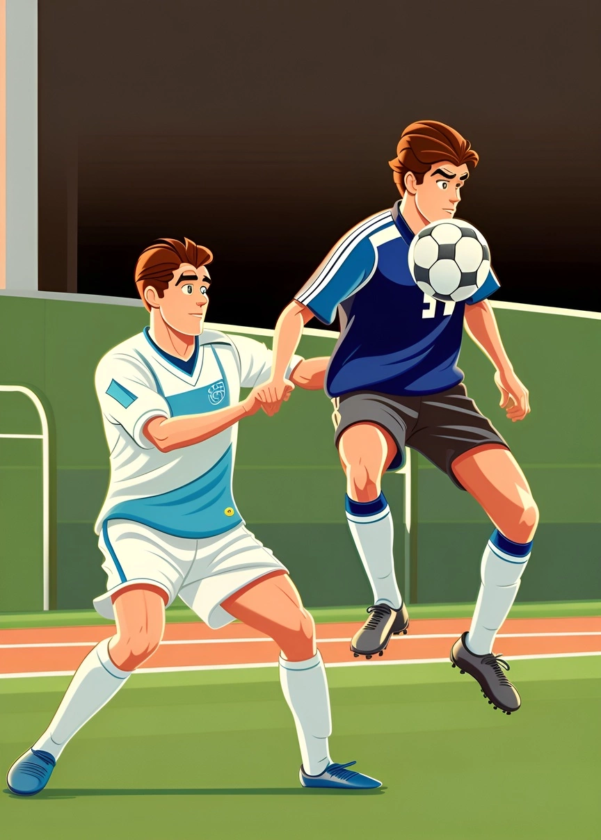 cartoon drawing of a boy playing soccer, created from a reference photo