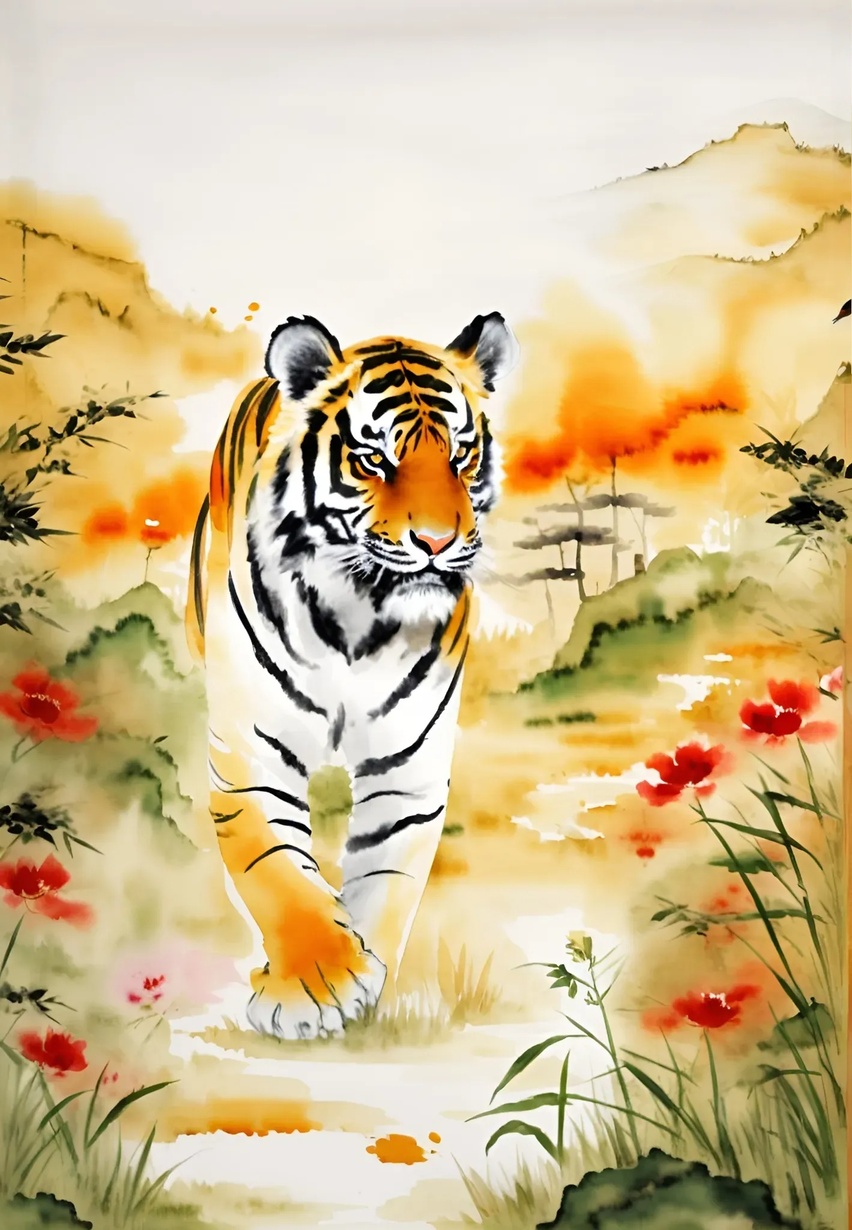 turn animal (tiger) photo into Chinese painting