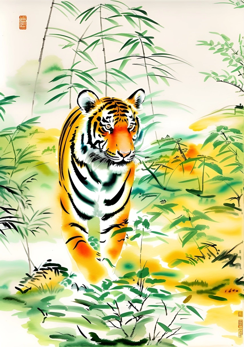 trasforma la foto animale (tigre) in pittura cinese