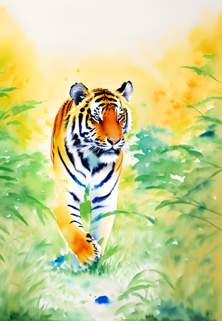 tiger watercolor painting made from a photo with PortraitArt App