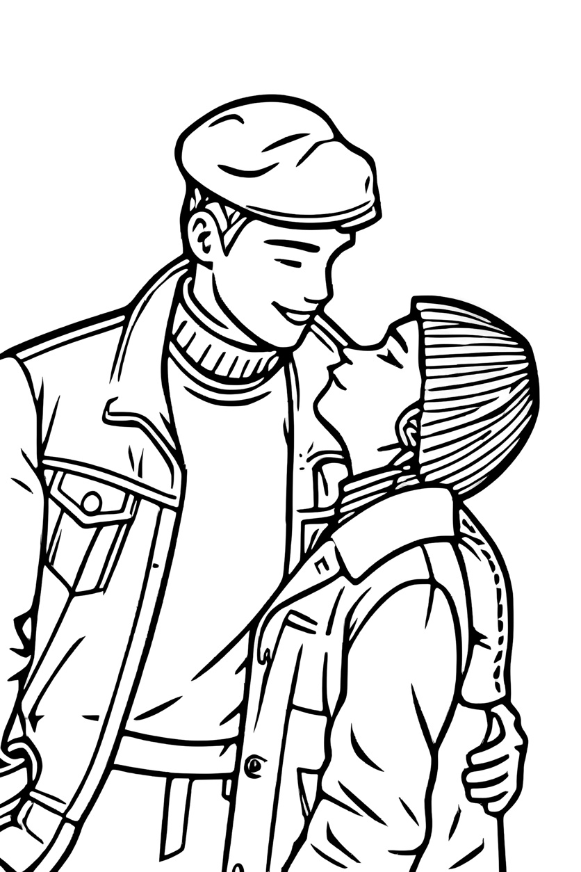 Coloring page of a couple, created from a reference photo by generative AI similar as MidJourney and ChatGPT