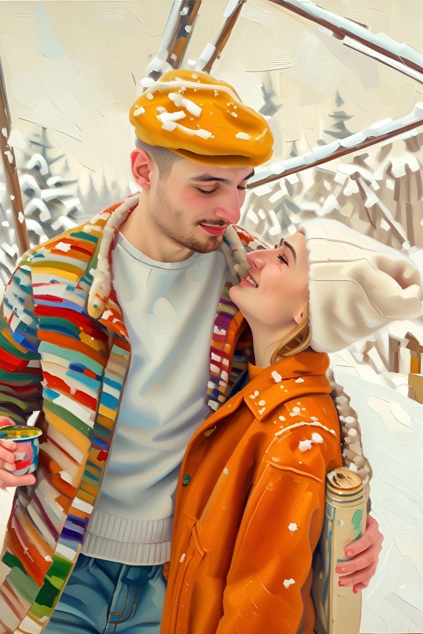 Oil painting of a couple, created from a reference photo by generative AI similar as MidJourney and ChatGPT