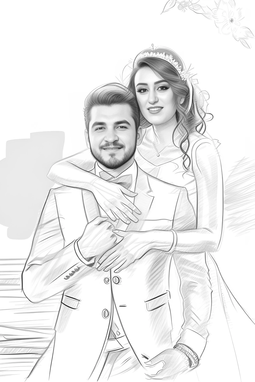 turns wedding photos into pencil sketch drawing, with a generative AI app