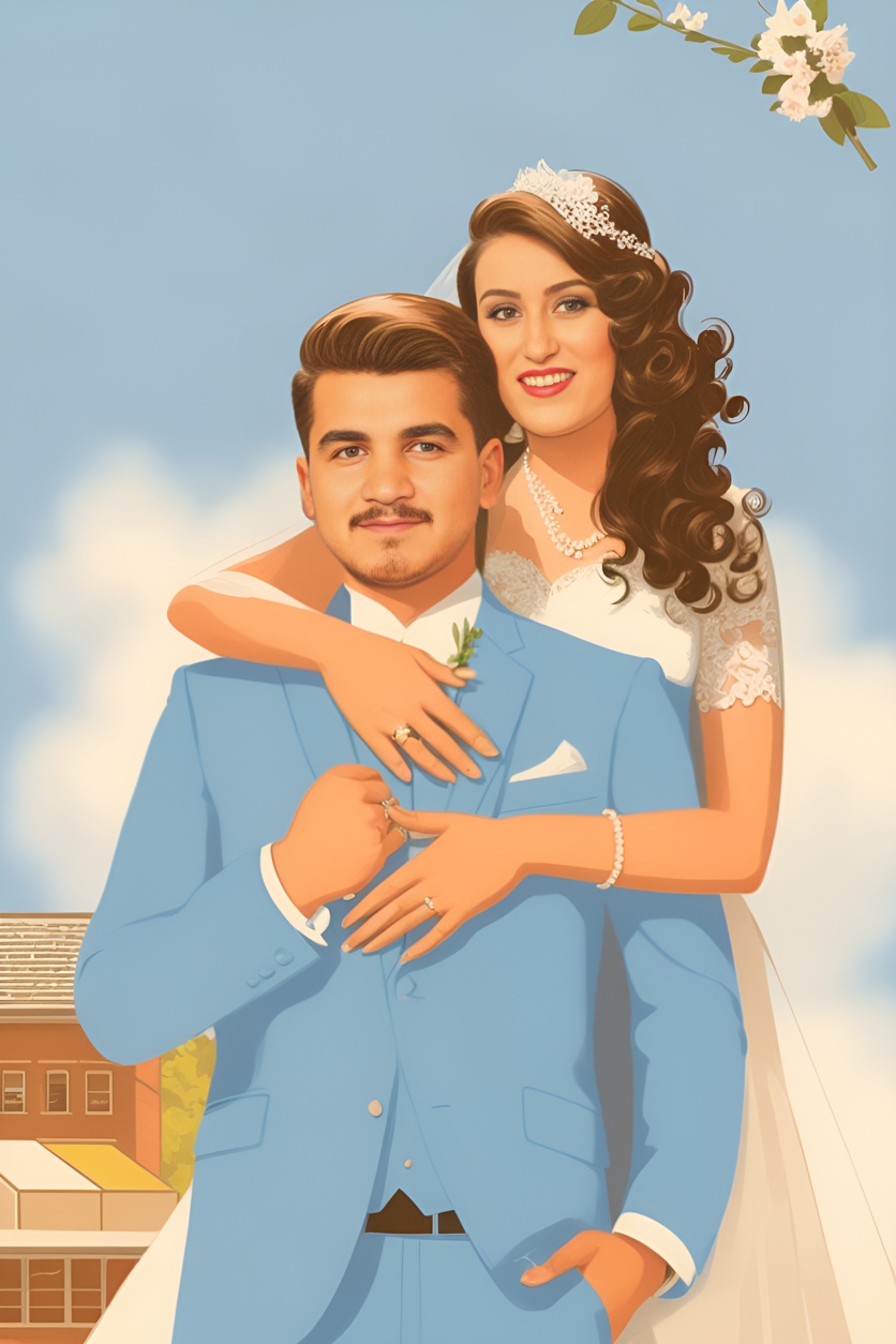 Vintage painting from wedding photo