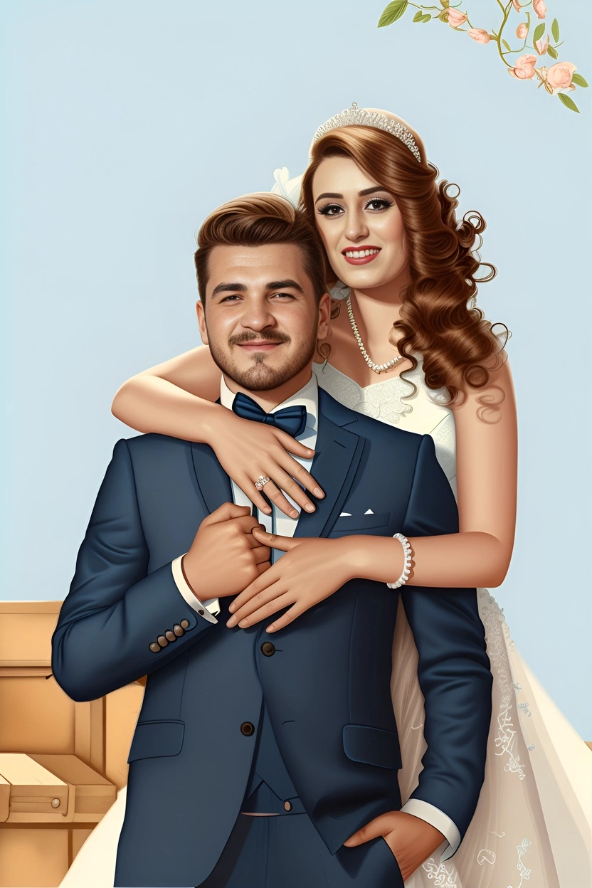 vintage painting of a couple in wedding dress, created from a reference photo by generative AI similar as MidJourney and ChatGPT