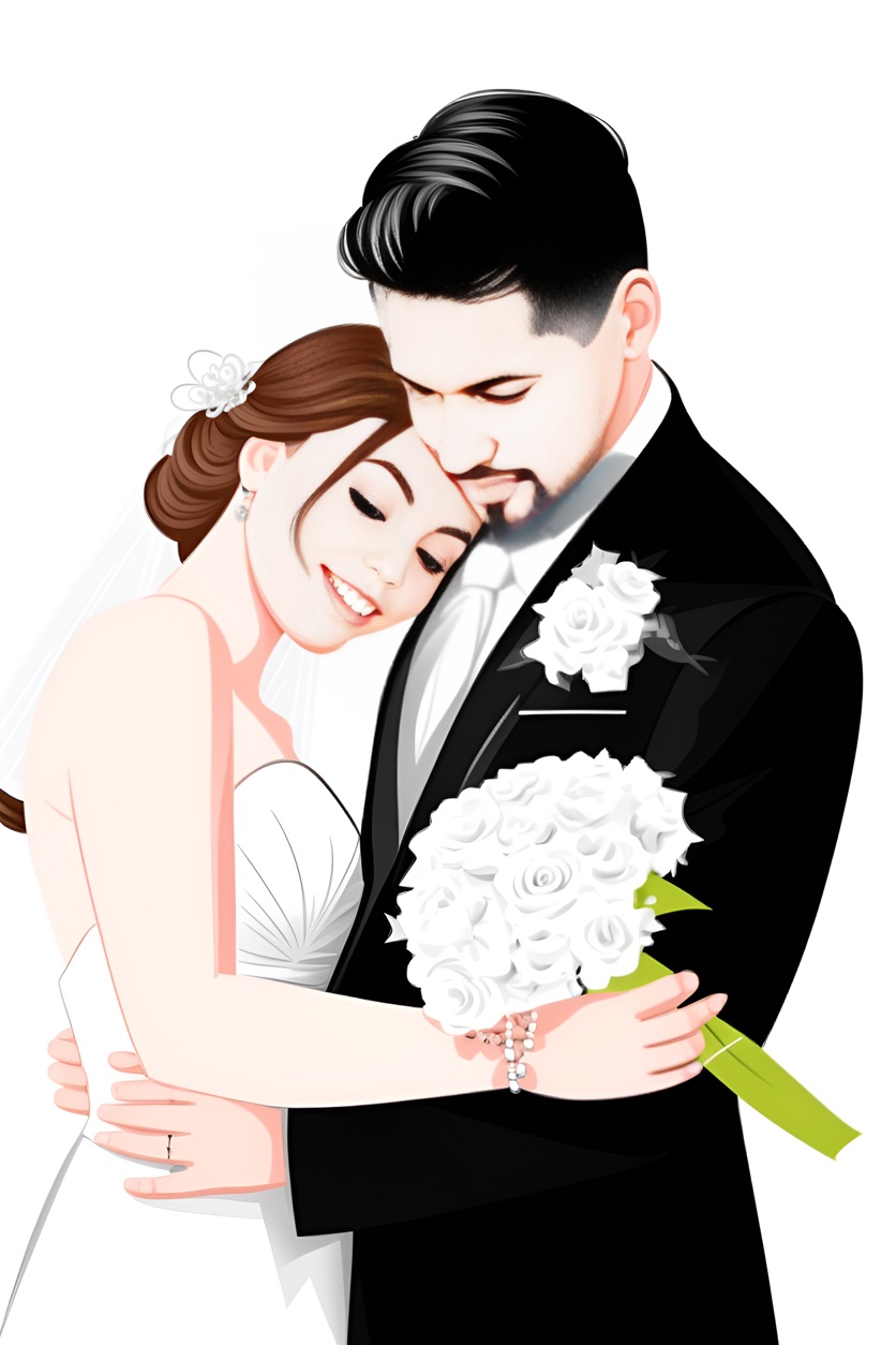 vector art picture of a couple in wedding dress, created from a reference photo by generative AI similar as MidJourney and ChatGPT