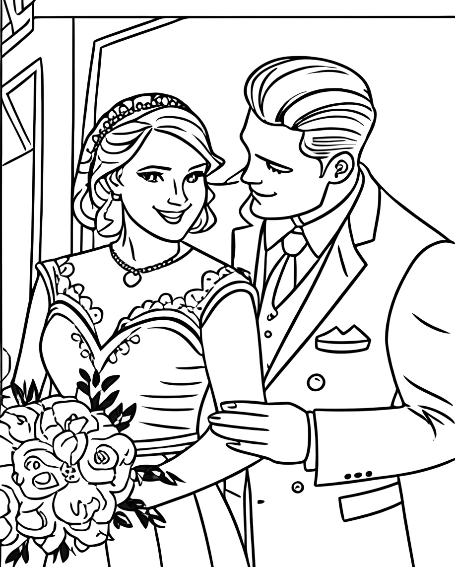 A wedding coloring page made from a personal photo