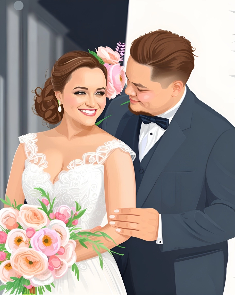 turns wedding photo into vector art (illustration)