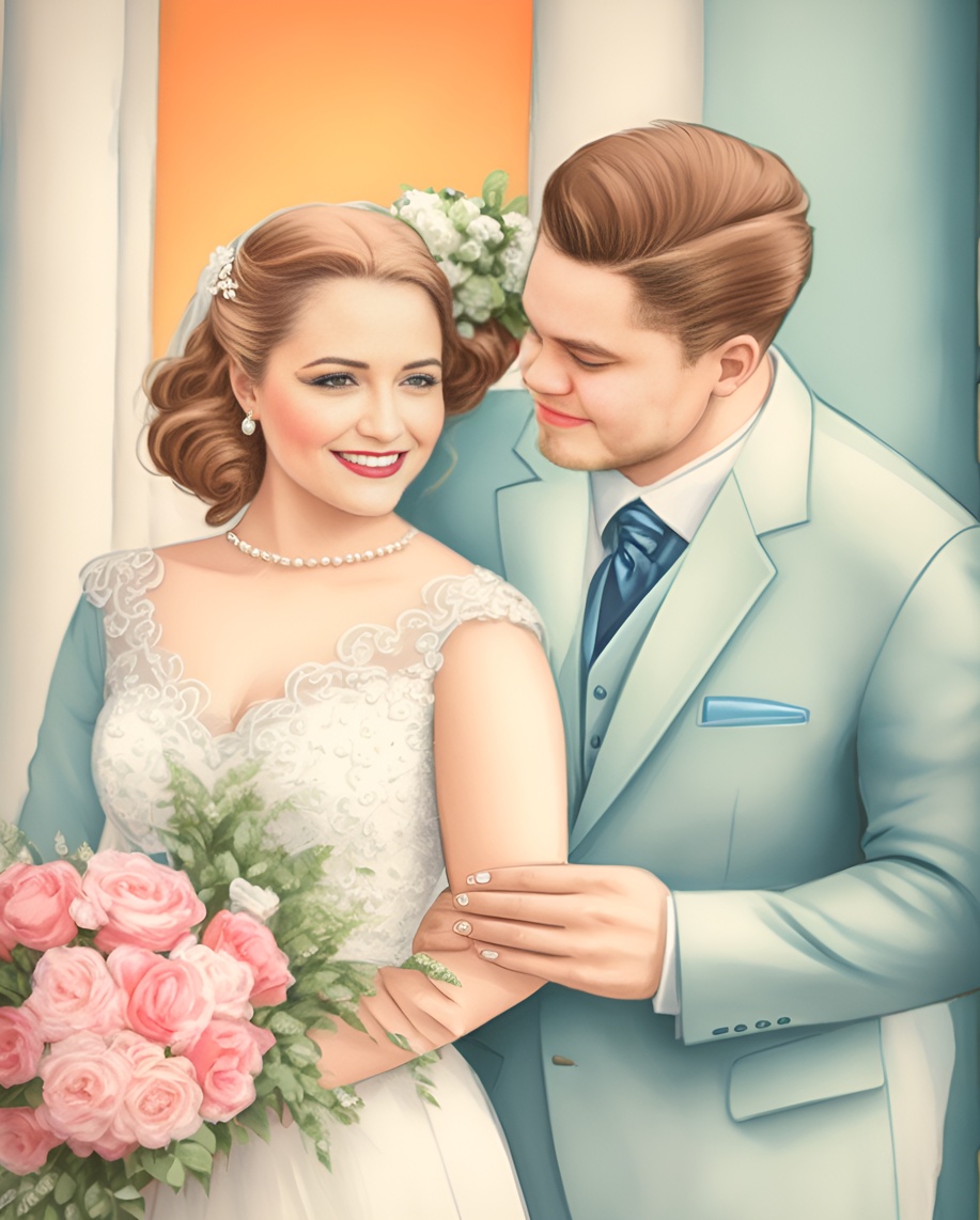 vintage painting of a couple in wedding dress, created from a reference photo by generative AI similar as MidJourney and ChatGPT