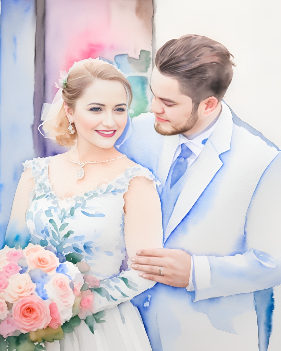 wedding watercolor painting made from a photo, with PortraitArt AI