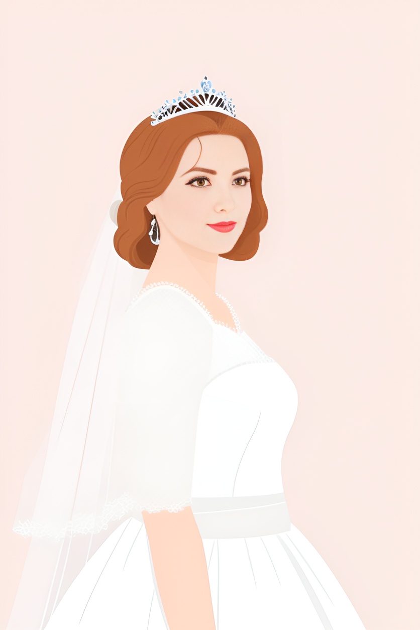 illustration of a bride in wedding dress, created from a reference photo by generative AI similar as MidJourney and ChatGPT
