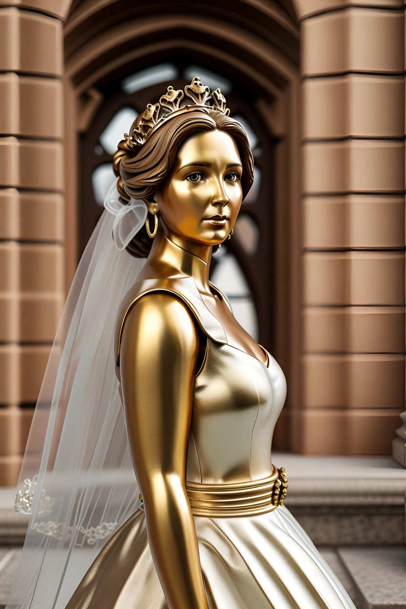 sculpture of a bride in wedding dress, created from a reference photo by generative AI similar as MidJourney and ChatGPT